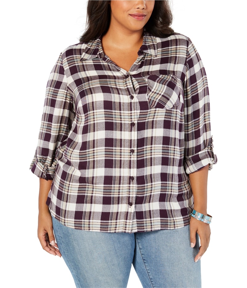Style & Co. Womens Plaid Button Up Shirt