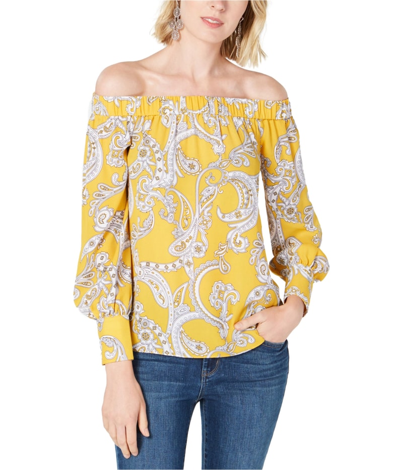 I.N.C Womens Paisley Off the Shoulder Blouse