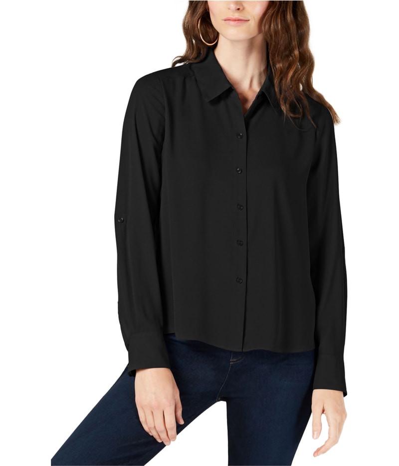 I.N.C Womens Solid Button Up Shirt