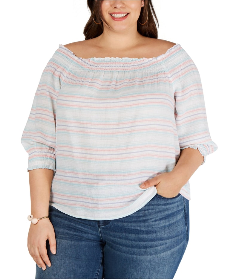 I.N.C Womens Smocked Off the Shoulder Blouse
