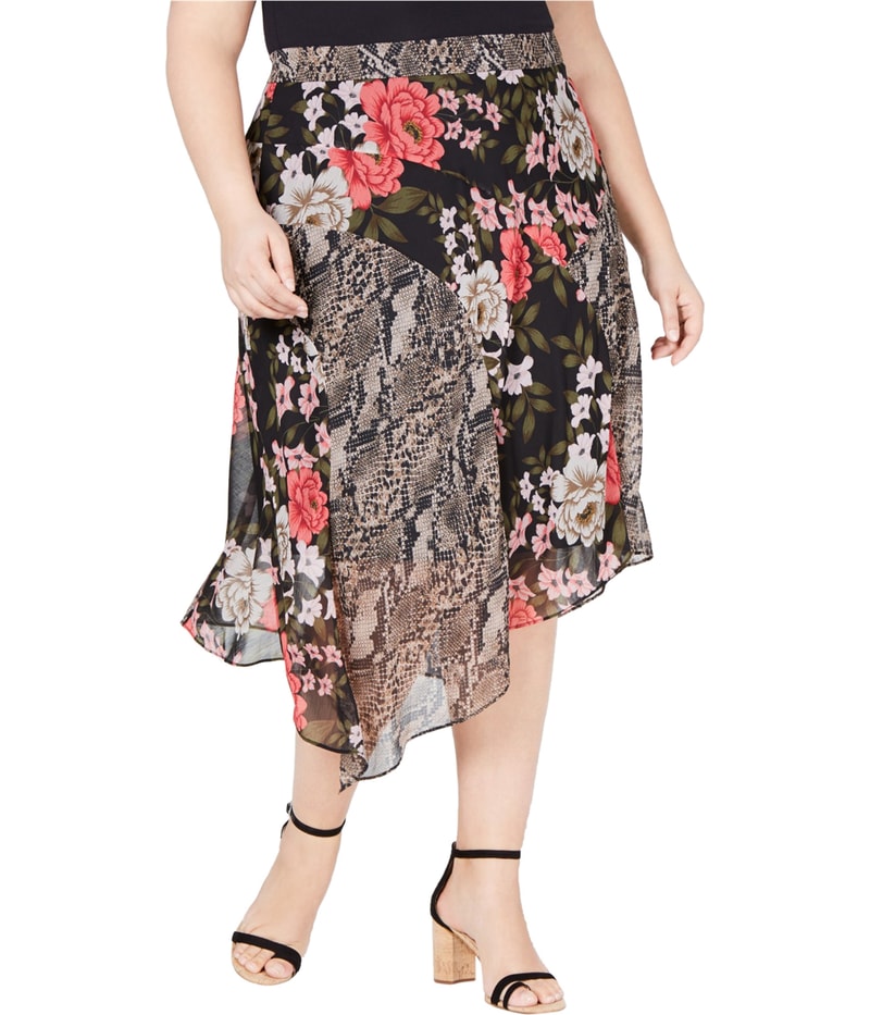 I.N.C Womens Floral Mix Print Midi Asymmetrical Skirt