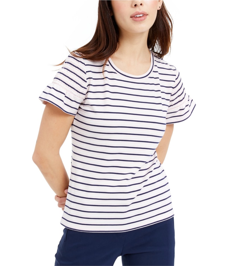 maison Jules Womens Smocked Sleeve Embellished T-Shirt