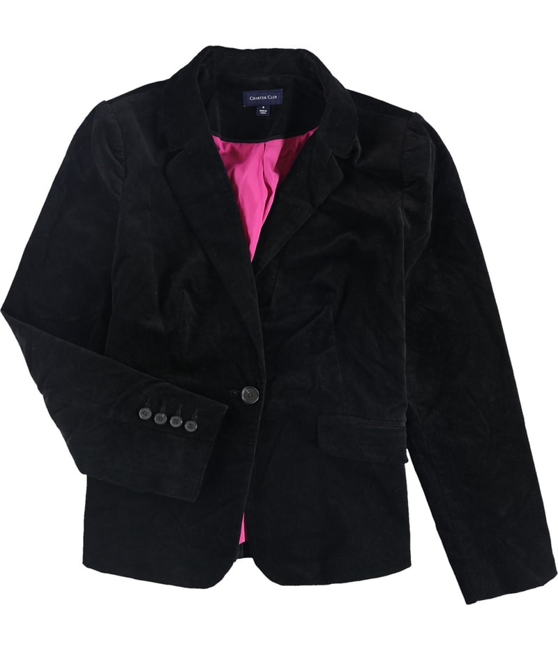 Charter Club Womens Velvet One Button Blazer Jacket