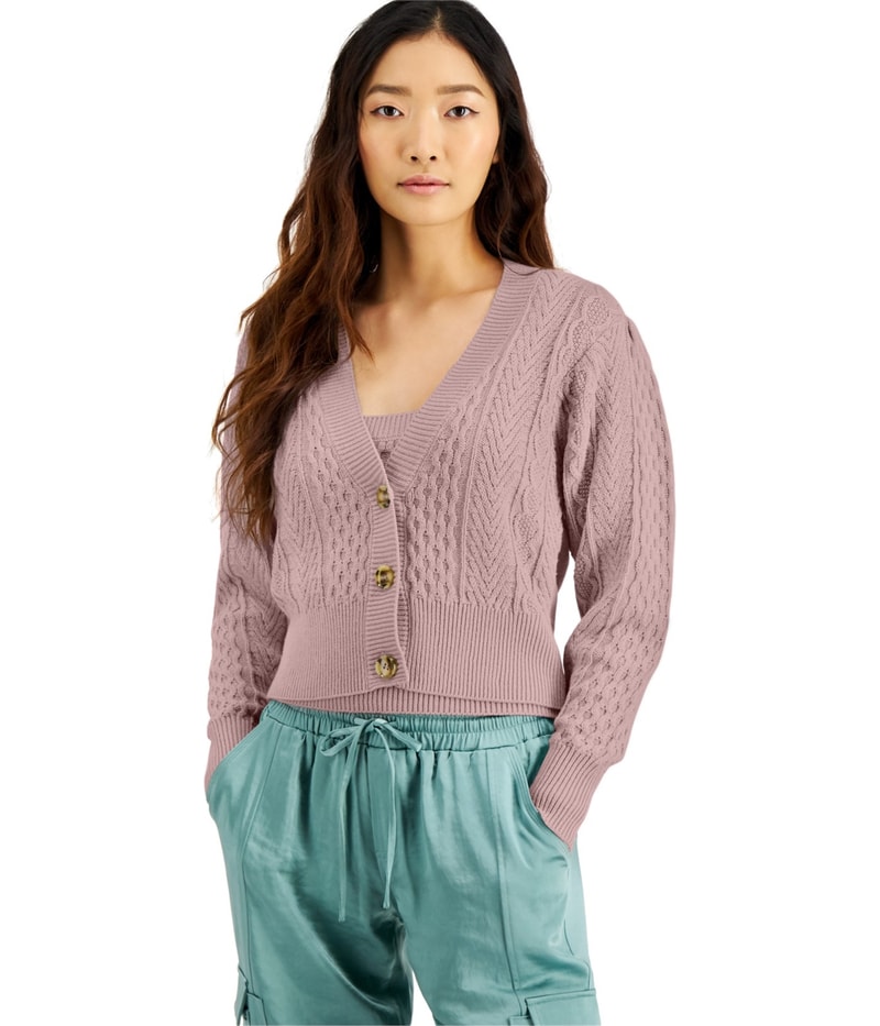 I.N.C Womens Cable Knit Cardigan Sweater