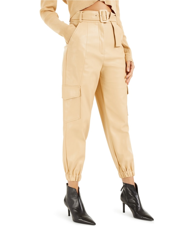 I.N.C Womens Faux Leather Straight Leg Cargo Casual Pants