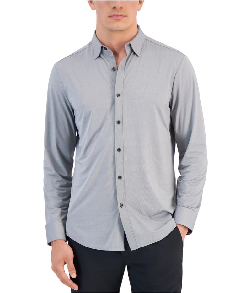 Alfani Mens AlphaTech Yarn Dyed Button Up Shirt
