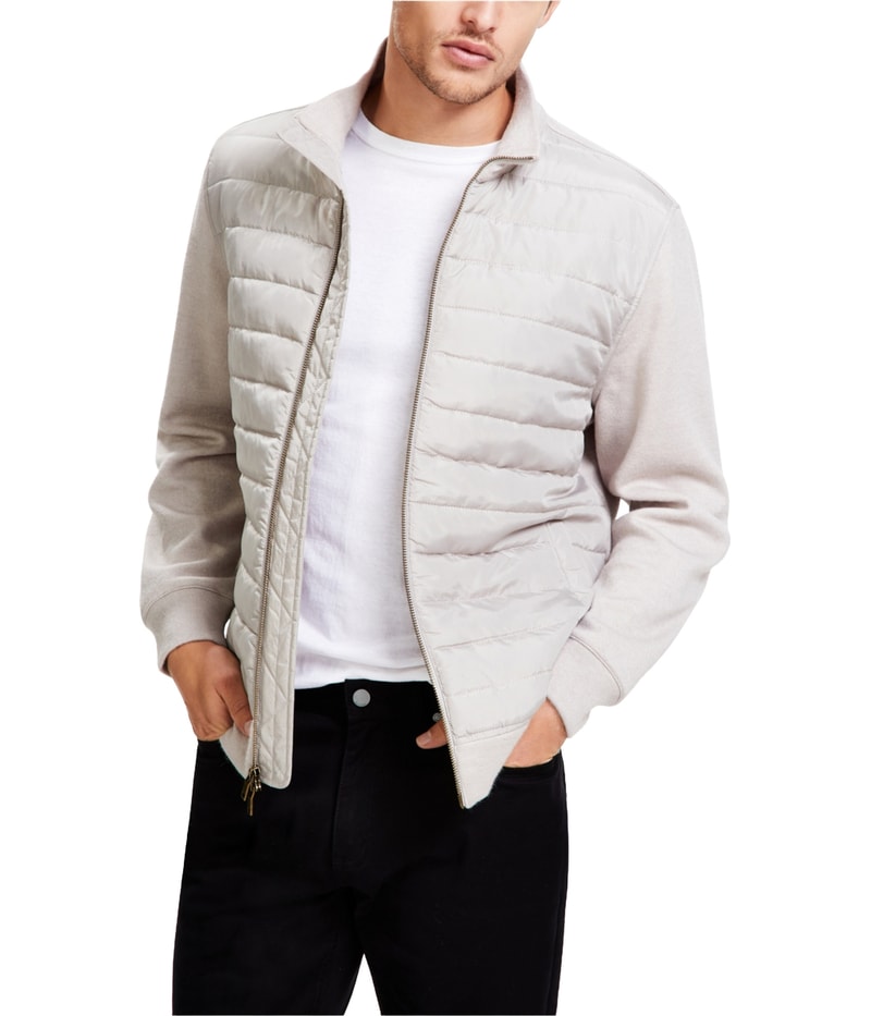 Alfani Mens Mixed Media Quilted Bomber Jacket