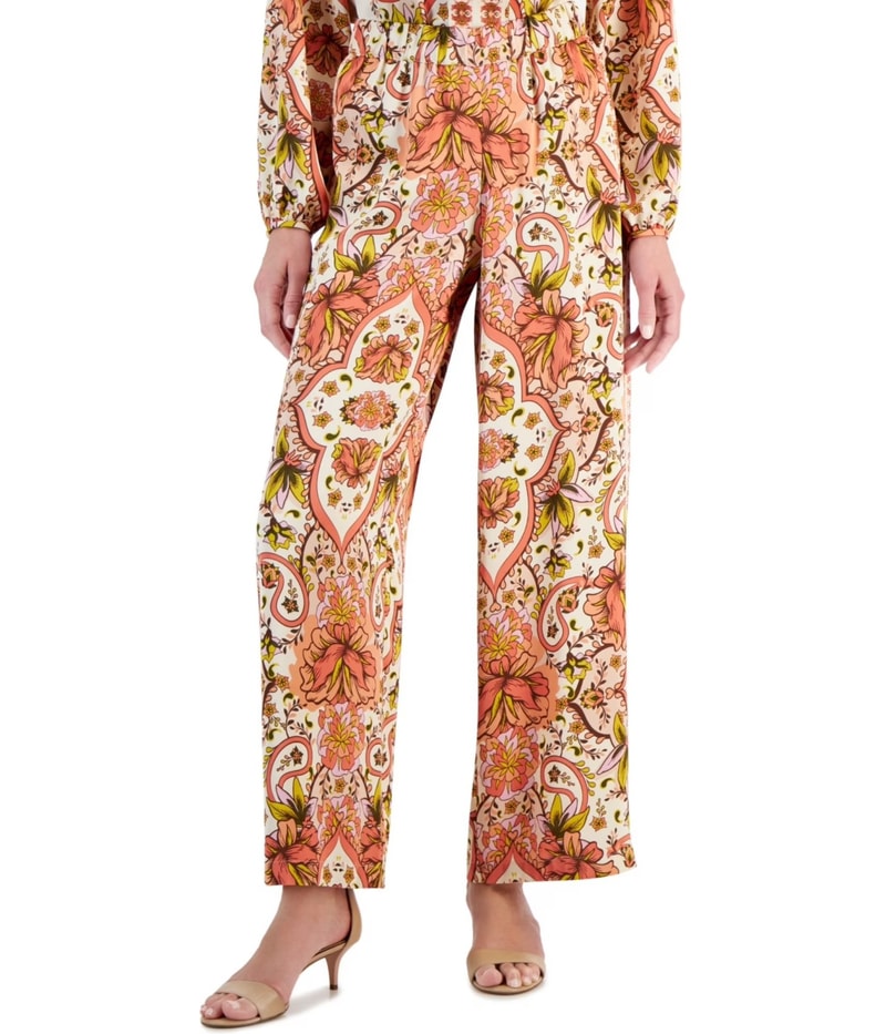JM Collection Womens Graphic Wide Leg Slouchy Casual Pants