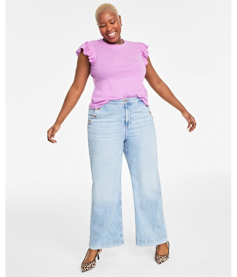 ON 34TH Womens Flutter Sleeve Basic T-Shirt