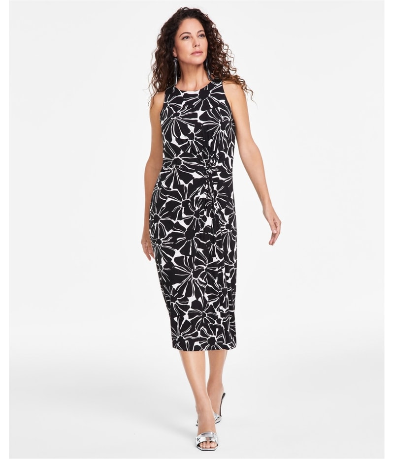 I.N.C Womens Floral Twist Front Midi Dress
