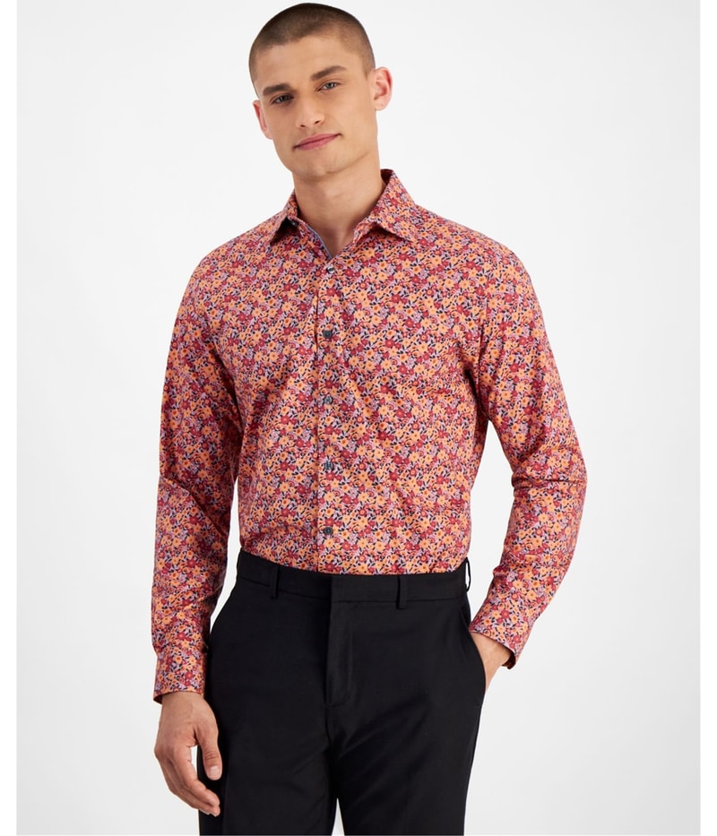 bar III Mens Perry Floral Button Up Shirt