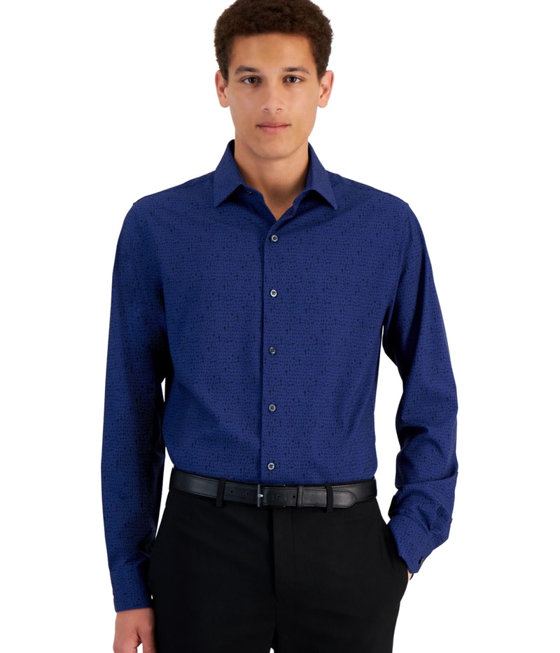 Alfani Mens Dot-Print Button Down Dress Shirt