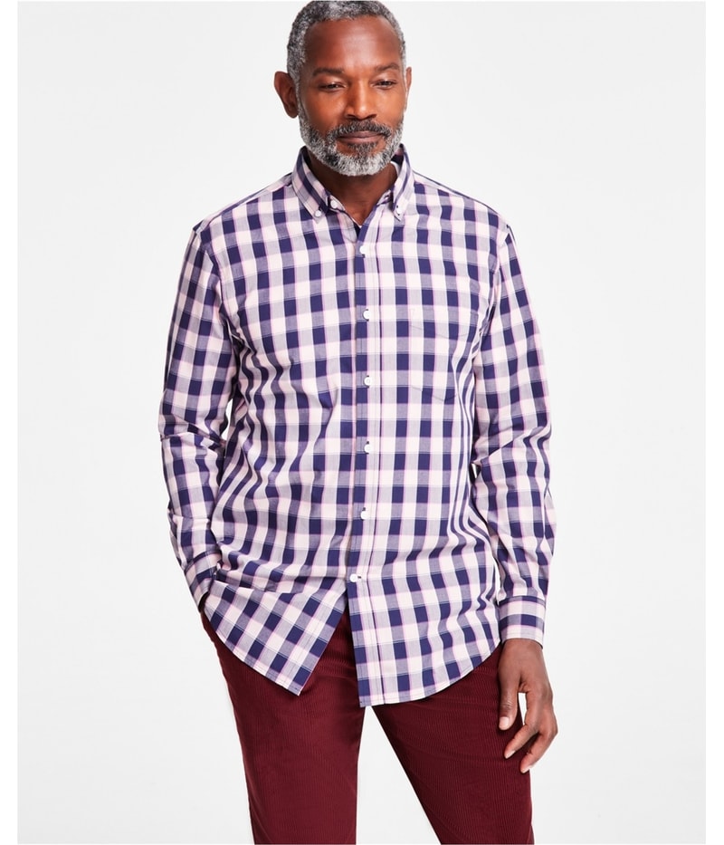 Club Room Mens Lanne Plaid Woven Button Up Shirt