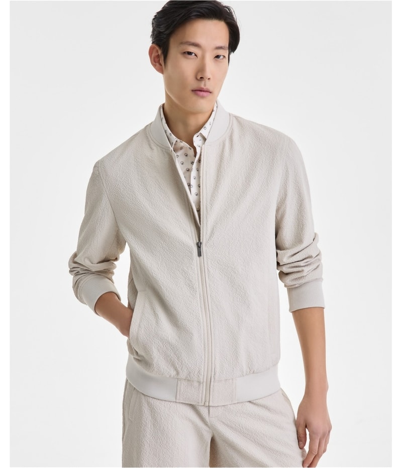 Alfani Mens Modern Puckered Zip-Front Bomber Jacket