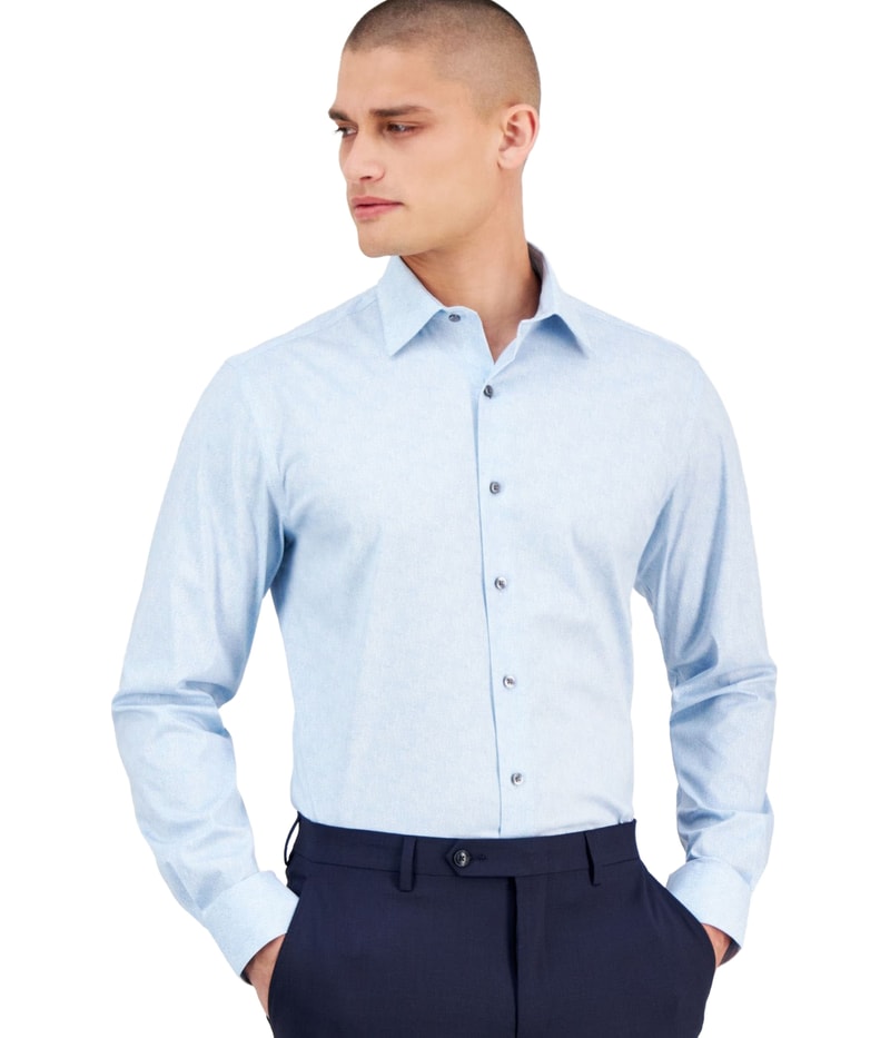 Alfani Mens Wave Brush-Print Button Down Dress Shirt