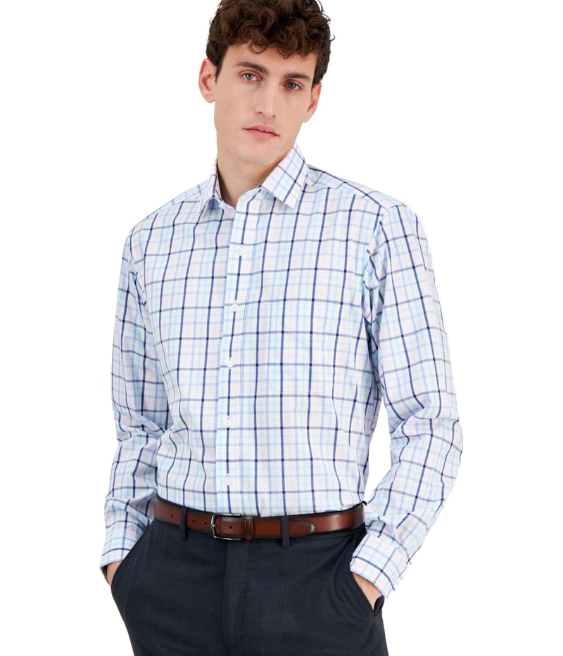Club Room Mens Plaid Button Down Dress Shirt