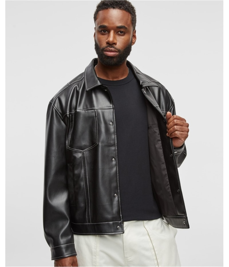 Mode Of One Mens Relaxed Faux-Leather Jacket