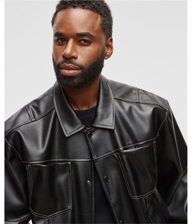 Mode Of One Mens Relaxed Faux-Leather Jacket