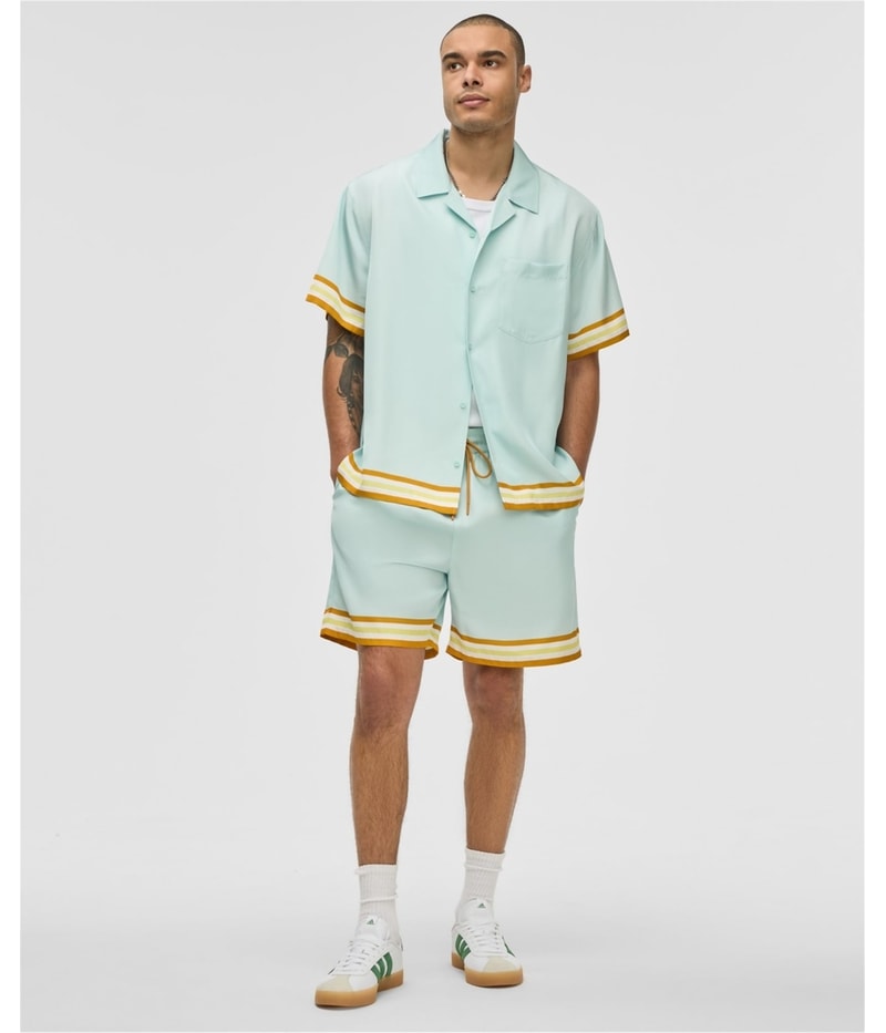 Mode Of One Mens Twill Contrast-Trim Relaxed-Fit Button Up Shirt