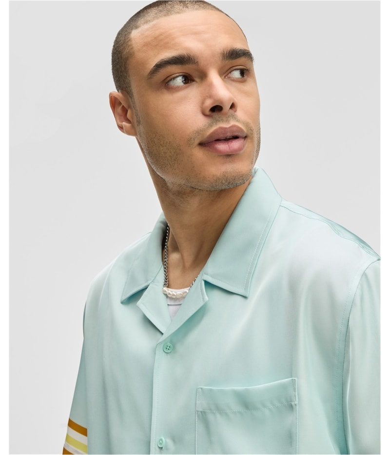 Mode Of One Mens Twill Contrast-Trim Relaxed-Fit Button Up Shirt