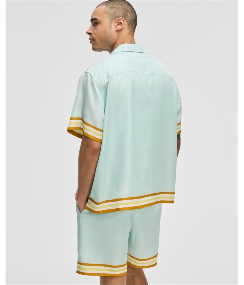 Mode Of One Mens Twill Contrast-Trim Relaxed-Fit Button Up Shirt