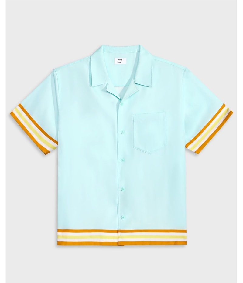 Mode Of One Mens Twill Contrast-Trim Relaxed-Fit Button Up Shirt
