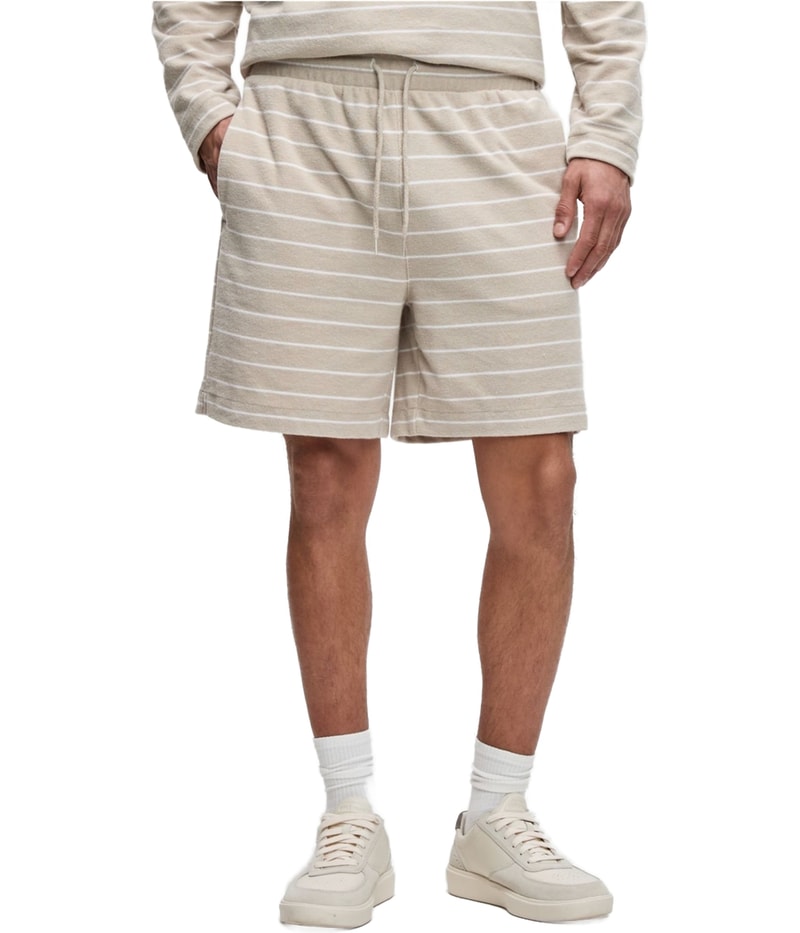 Mode Of One Mens Horizontal-Stripe Terry Casual Bermuda Shorts
