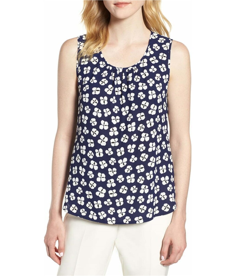 Anne Klein Womens Shirred Neck Tank Top