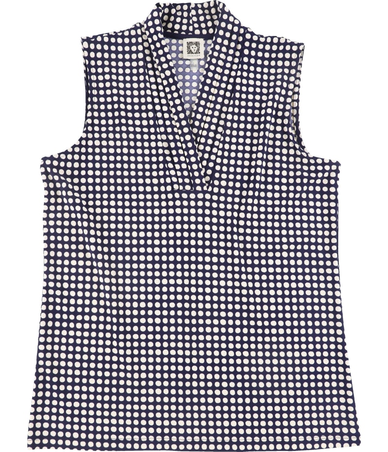 Anne Klein Womens Pleated Neck Sleeveless Blouse Top