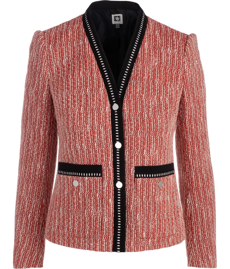 Anne Klein Womens Tweed Cardigan Three Button Blazer Jacket