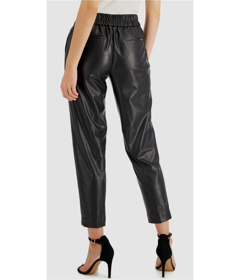 Anne Klein Womens Faux Leather Straight Leg Slim Casual Pants
