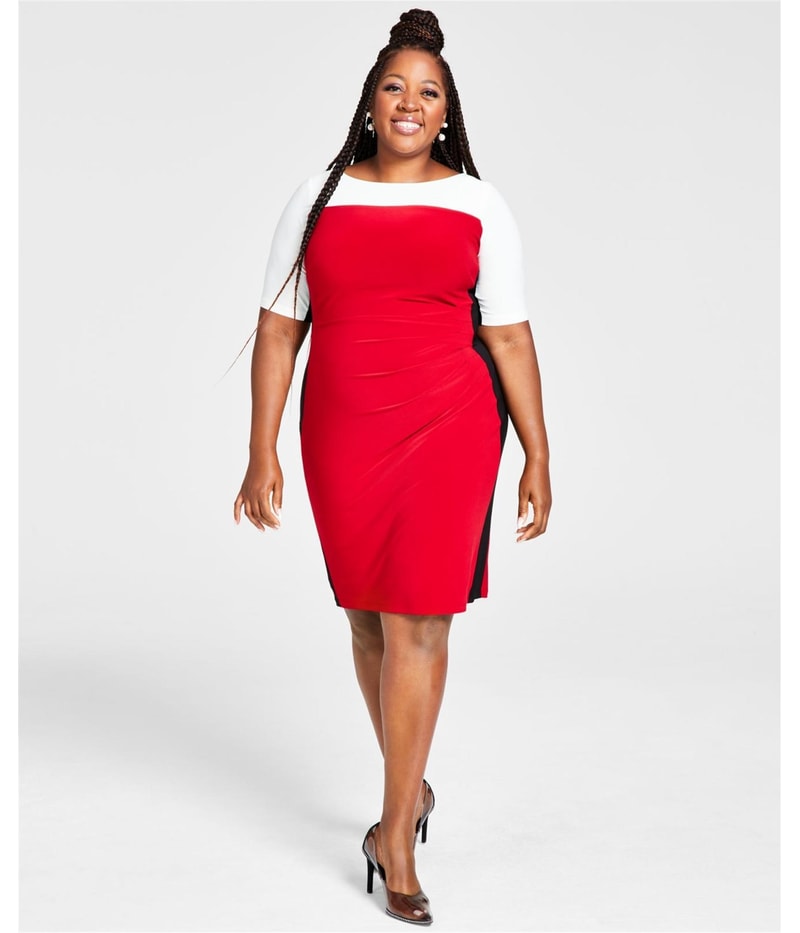 Kasper Womens Colorblock Sheath Dress