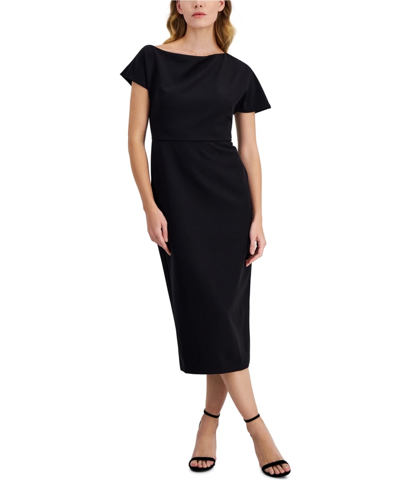 Anne Klein Womens Solid Boat Neck Cocktail Sheath Dress