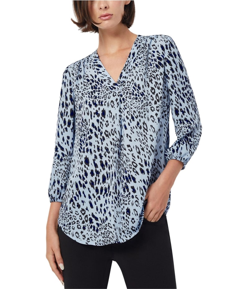 Jones New York Womens Kelly Leopard Print Knit Blouse