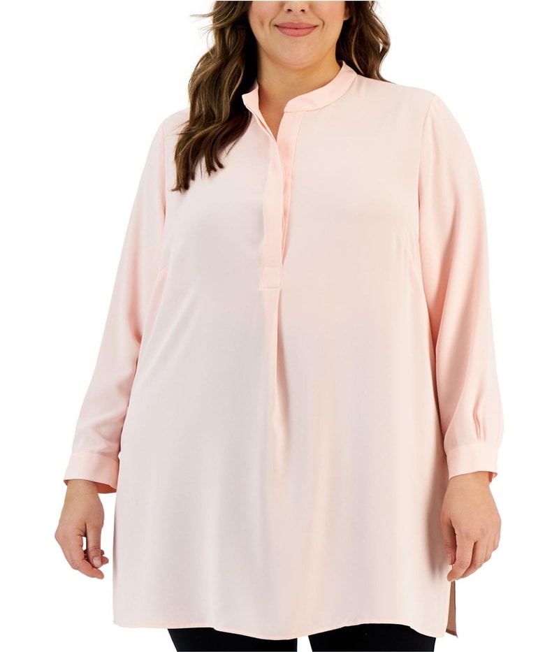 Anne Klein Womens Solid Tunic Blouse