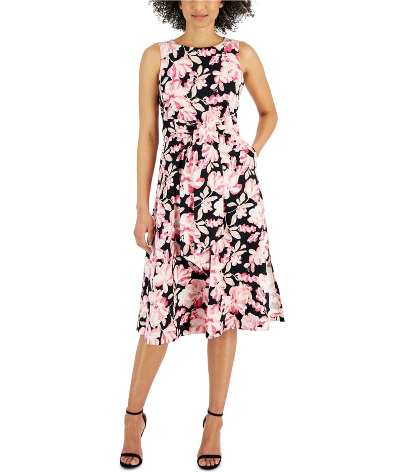 Anne Klein Womens Floral Print Midi Dress