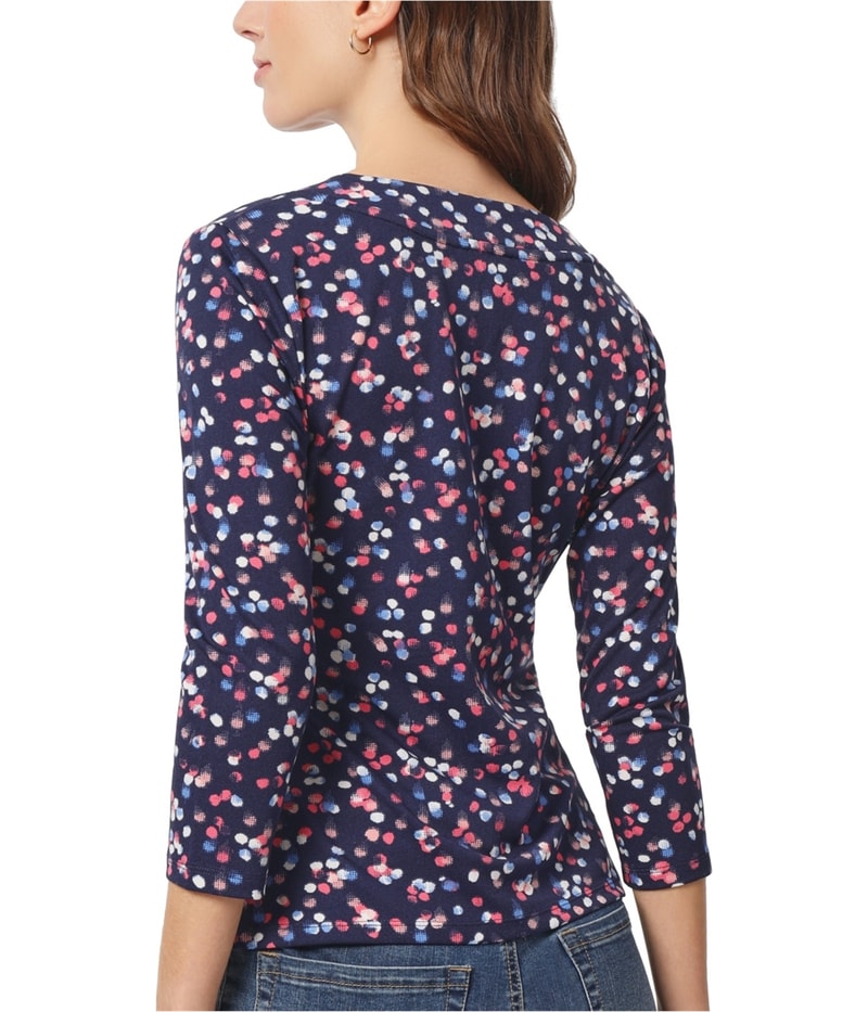 Jones New York Womens Dot Print Faux Wrap Knit Blouse