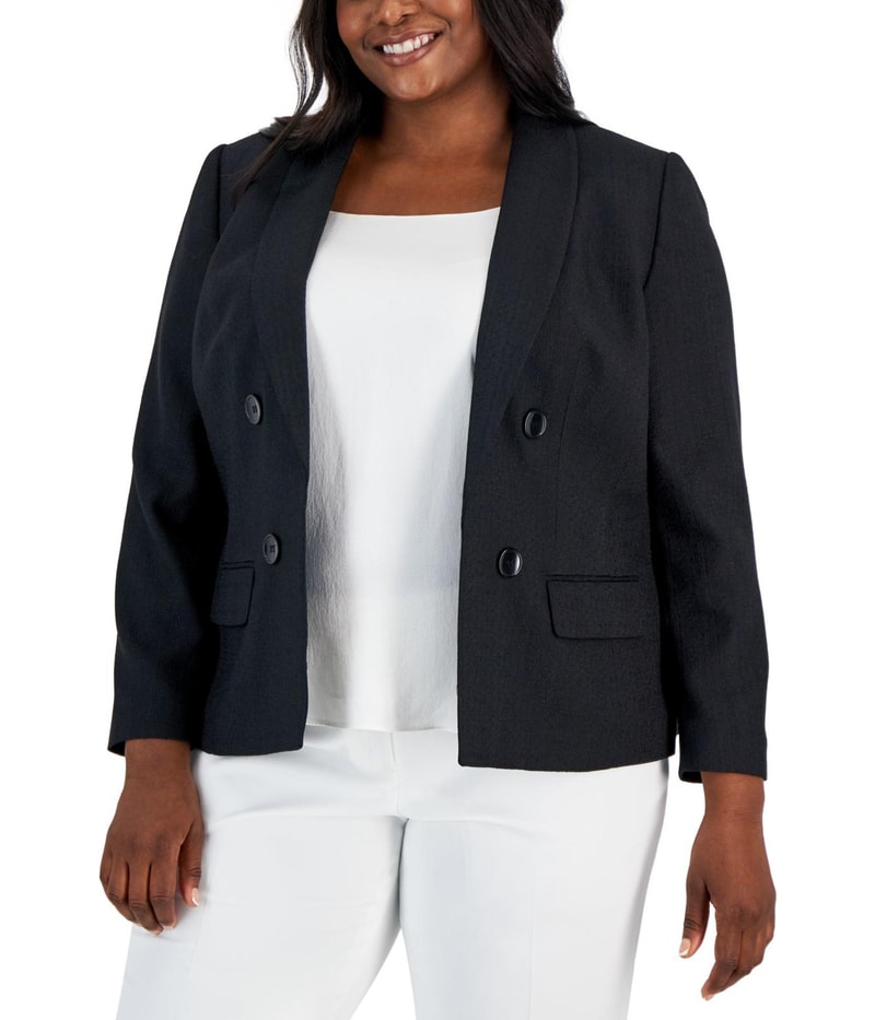 Kasper Womens Shawl Collar Two Button Blazer Jacket