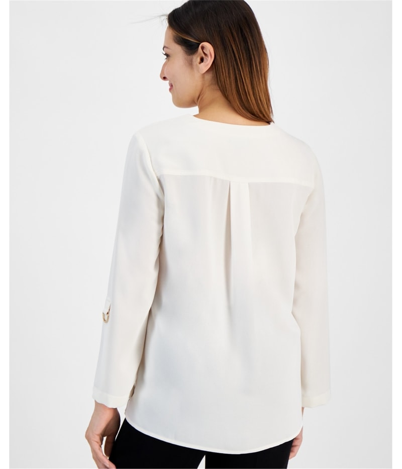 Jones New York Womens Pleated Back Tunic Blouse