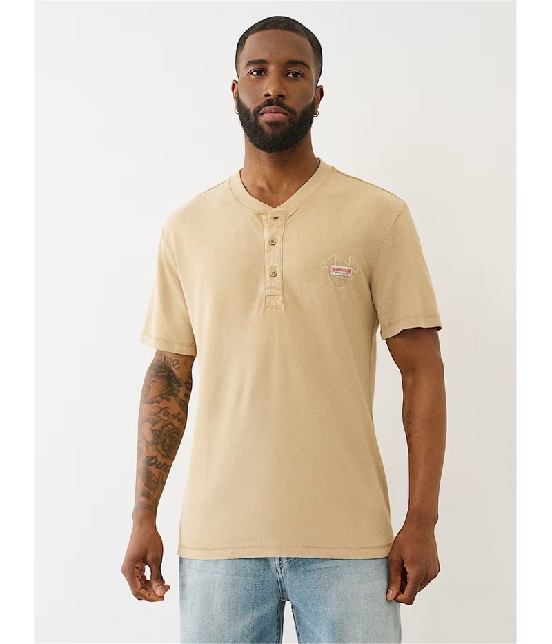 True Religion Mens Mineral Patch Henley Shirt