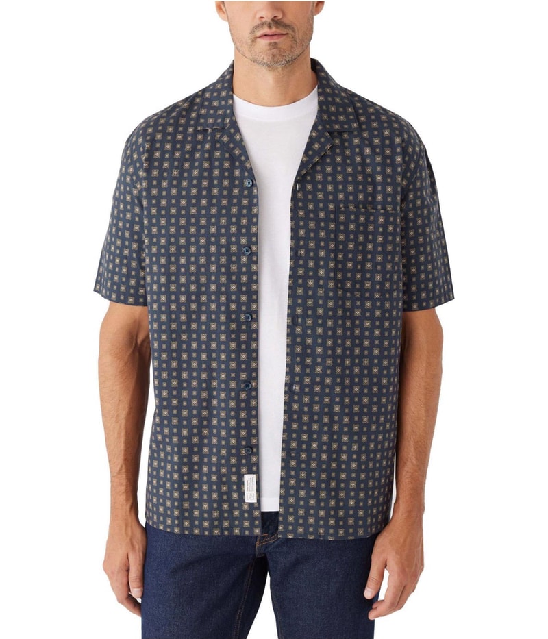 Frank & Oak Mens Printed Camp Collar Button Up Shirt