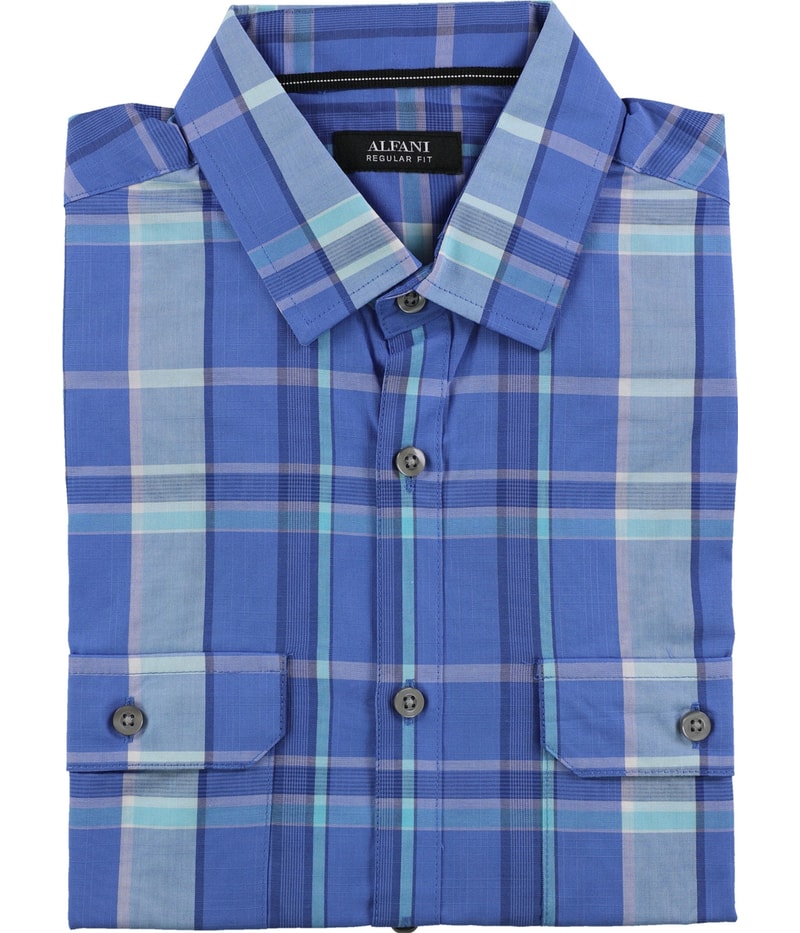 Alfani Mens SS Plaid Button Up Shirt