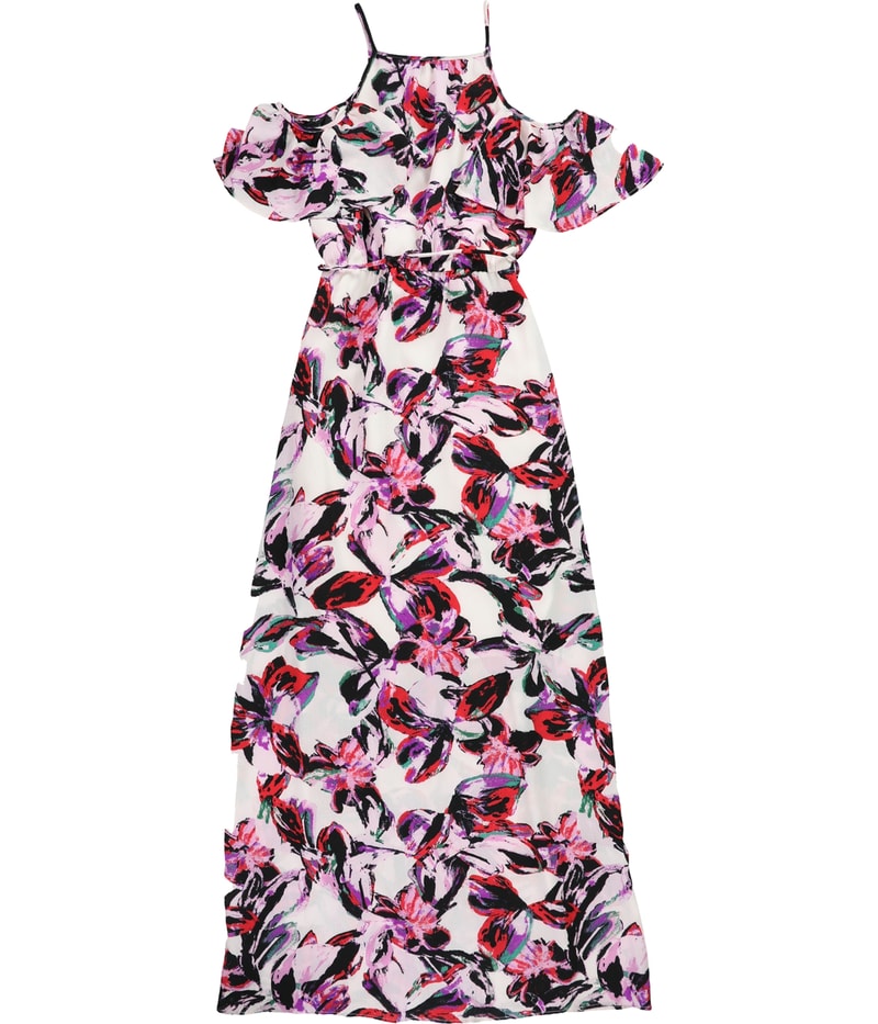 bar III Womens Watercolor Cold-Shoulder Maxi Dress