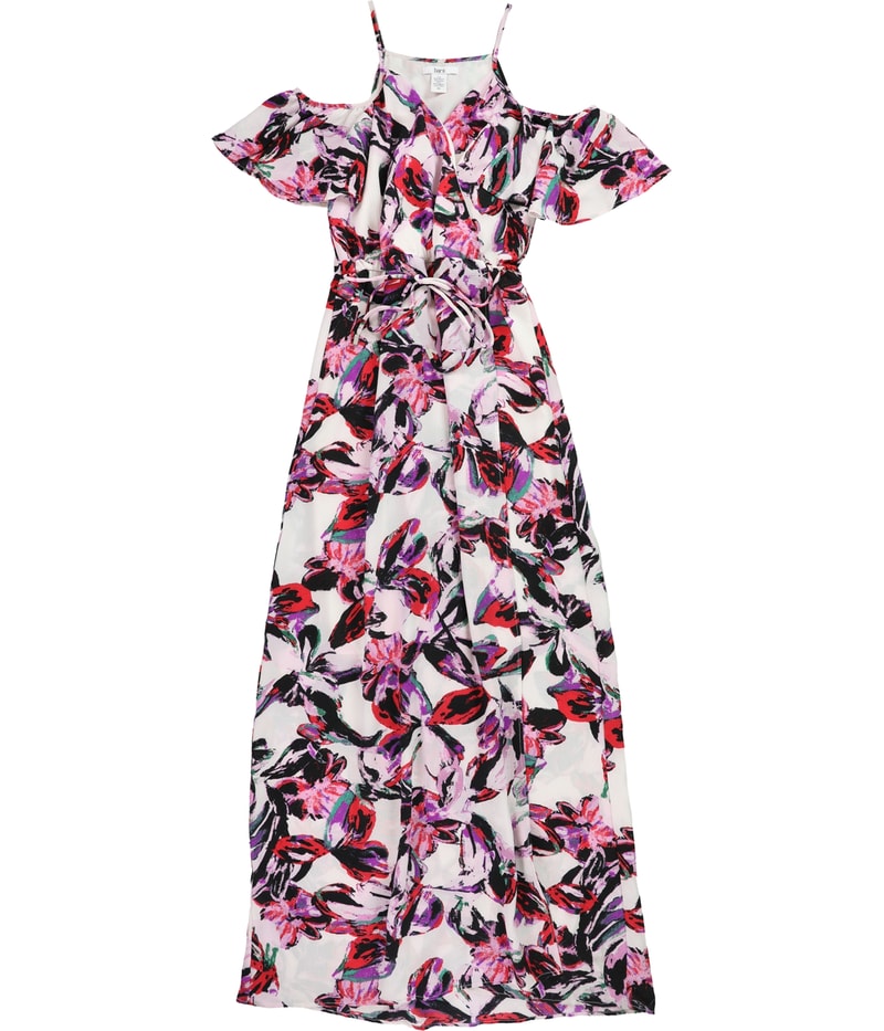 bar III Womens Watercolor Cold-Shoulder Maxi Dress