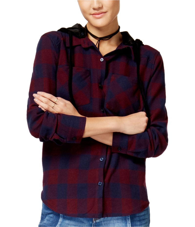 Seven Sisters Womens Hood Button Up Shirt