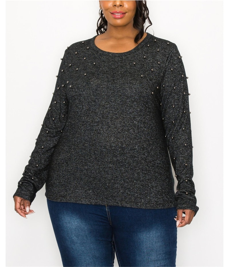 COIN 1804 Womens Gunmetal Studs Knit Blouse