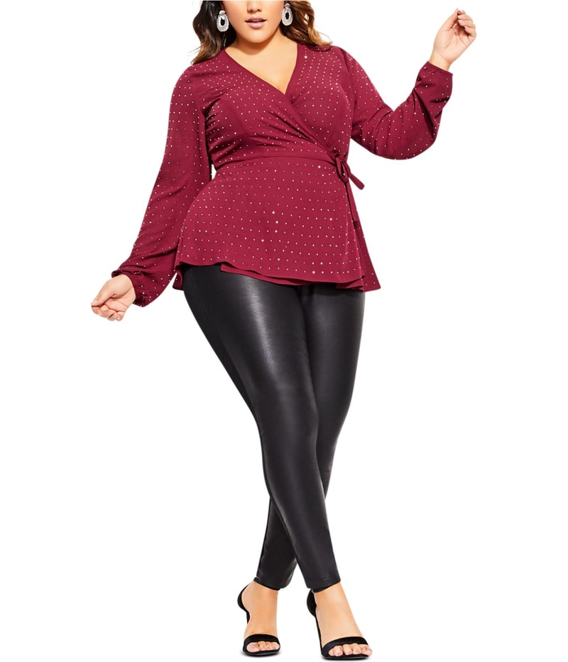 City Chic Womens Studded Wrap Blouse