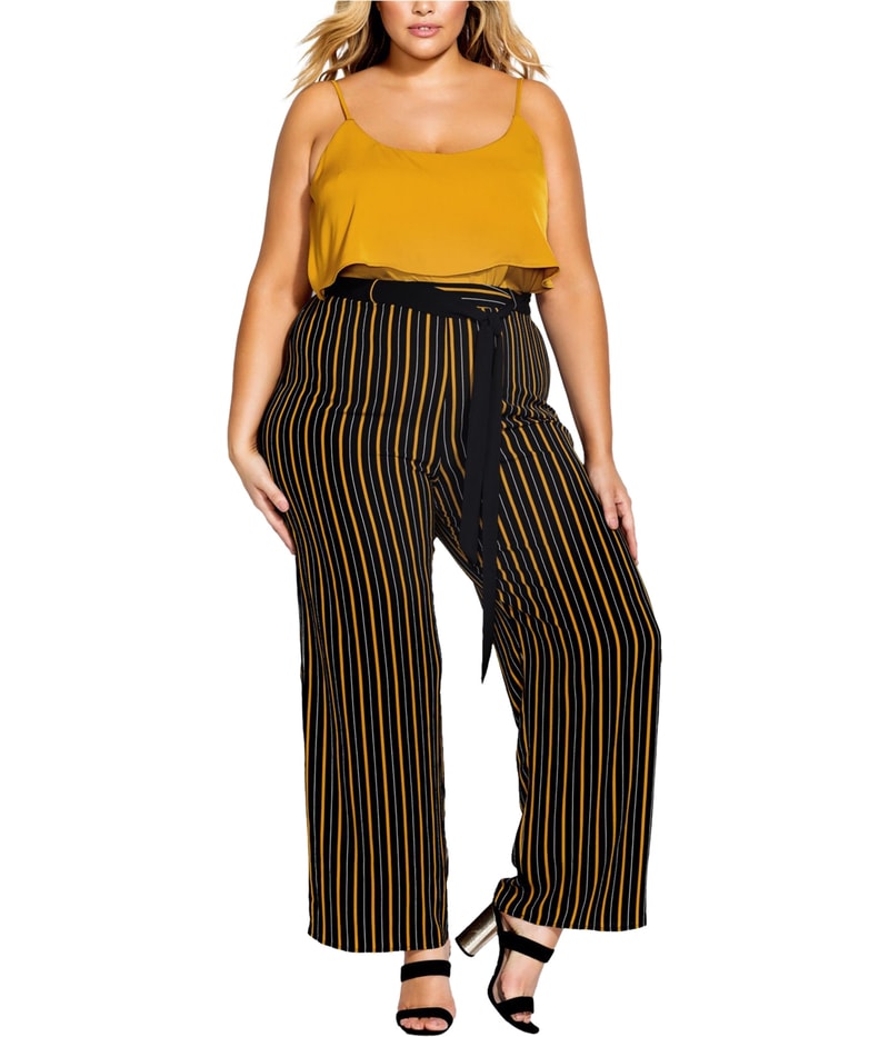 City Chic Womens Stripe Straight Leg Casual Pants