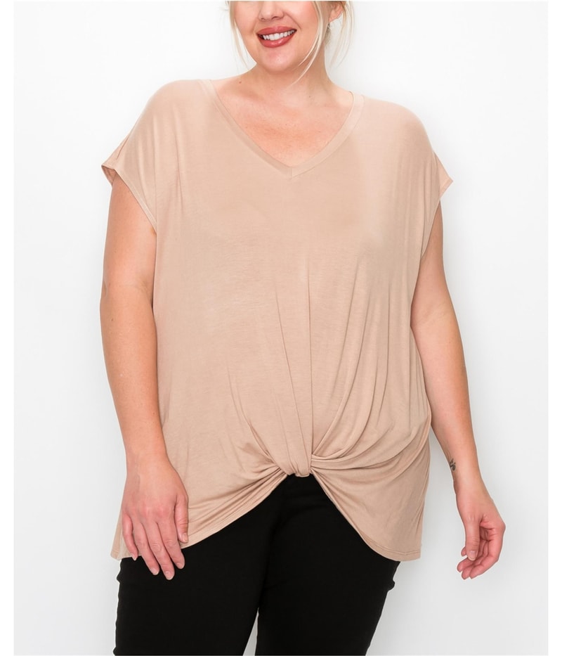 COIN 1804 Womens Twist Front Basic T-Shirt