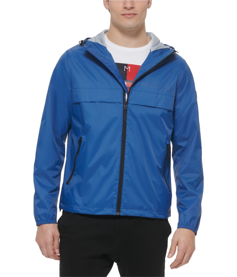 Tommy Hilfiger Mens Stretch Hooded Zip-Front Raincoat